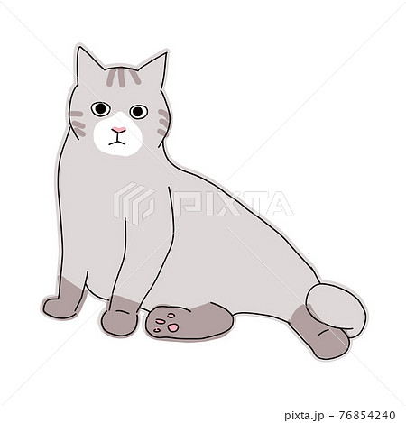 床に座ってリラックスしているグレーの猫のイラスト素材