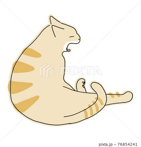 あくびをしている茶トラの猫の全身イラストのイラスト素材