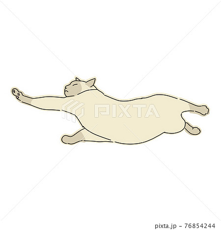 床に寝そべりつつ伸びをしているシャム猫の全身イラストのイラスト素材