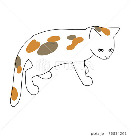 立って歩いている子猫の三毛猫の全身イラストのイラスト素材