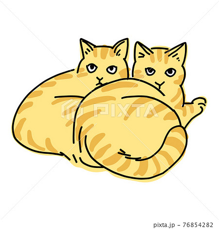 くっついている二匹の茶トラの猫たちのイラスト素材 くっついている二匹の茶トラの猫たちのイラスト素材
