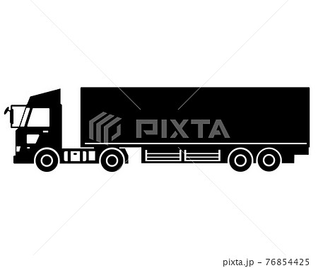 トラック 大型 トレーラー 白黒シルエットのイラスト素材