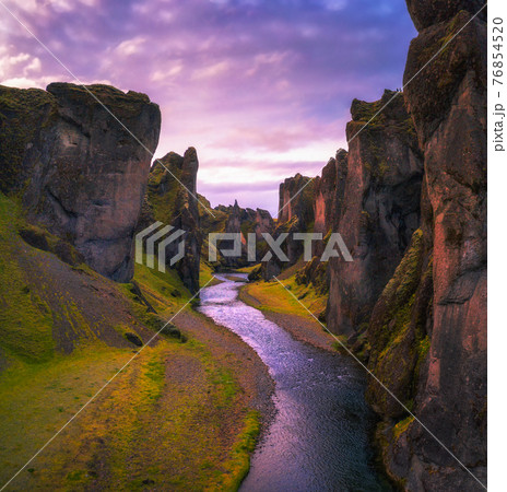 Fjadrargljufur canyon in Iceland at sunset Fjadrargljufur canyon in Iceland at sunset 76854520
