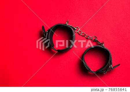 Leather handcuffs for obedience BDSM black in red Leather handcuffs for obedience BDSM black in red 76855641