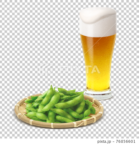 ビール グラス 枝豆 セット イラスト リアルのイラスト素材