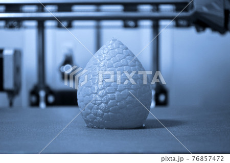 Model is printed on a 3d printer oval form. Blue gray color Model is printed on a 3d printer oval form. Blue gray color 76857472