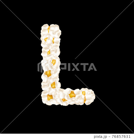 The letter L made up of airy popcorn. Vector illustration 76857631