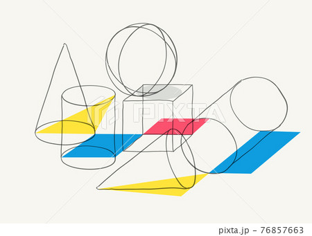 Compositions of wireframe solid shapes and color geometric figures. Abstract art background. Compositions of wireframe solid shapes and color geometric figures. Abstract art background. 76857663