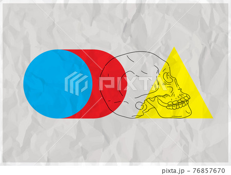 Abstract Still life Art Poster. Geometric color solid figures and skull composition. On paper effect background. Abstract Art design poster Abstract Still life Art Poster. Geometric color solid figures and skull composition. On paper effect background. Abstract Art design poster 76857670