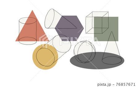 Compositions of wireframe solid shapes and color geometric figures. Abstract art background. 76857671