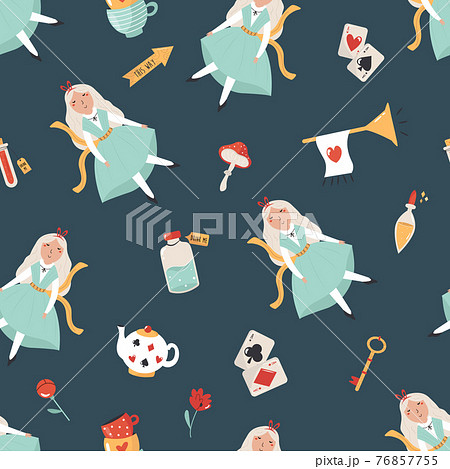 Seamless Pattern With Symbols From Alice In のイラスト素材