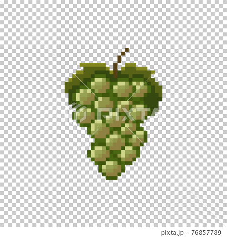 Pixel green grapes illustration. Vector pixel art bunch of grapes. 8 bit retro game style fruit grapes icon. Pixel fruit isolated icon. 76857789