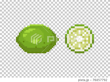 Pixel lime illustration. Vector pixel art green lime of grapes. 8 bit retro game style fruit lime icon. Pixel fruit isolated icon on white background. 76857792