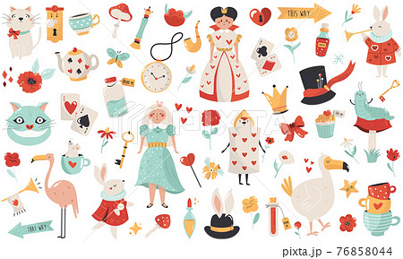 Big collection with symbols and characters of Alice in Wonderland. Big collection with symbols and characters of Alice in Wonderland. 76858044