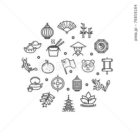 Chinese Sign Round Design Template Thin Line Icon Banner. Vector 76858164