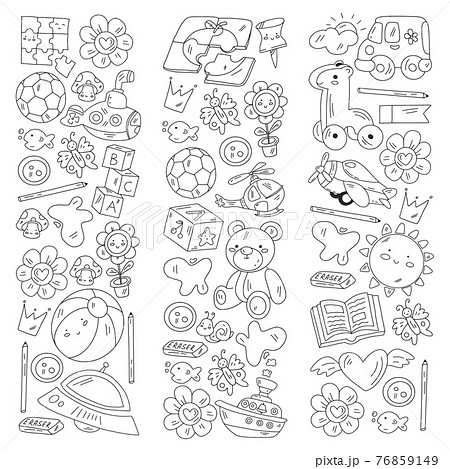 Vector pattern with boys and girls. Kindergarten and toys. Happy childhood and creativity with imagitanion. Vector pattern with boys and girls. Kindergarten and toys. Happy childhood and creativity with imagitanion. 76859149