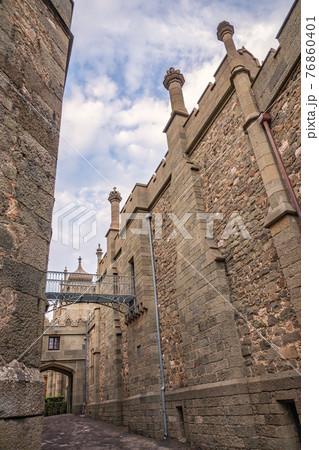 The walls and towers of the old palace on the...の写真素材 [76860401] - PIXTA