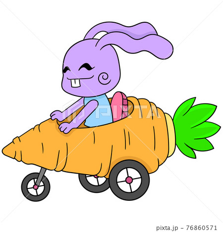 The rabbit is having fun driving the carrot car, doodle icon image kawaii 76860571