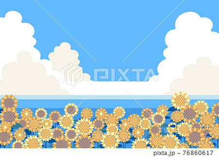 ひまわり 海 入道雲 背景 イラスト ひまわり 海 入道雲 背景 イラスト 76860617
