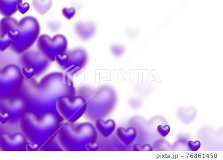 紫色の3dハートが左斜め下から湧き上がるイメージ 横 背景白 他色有りのイラスト素材