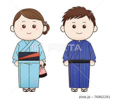 浴衣の女性と男性のイラスト素材