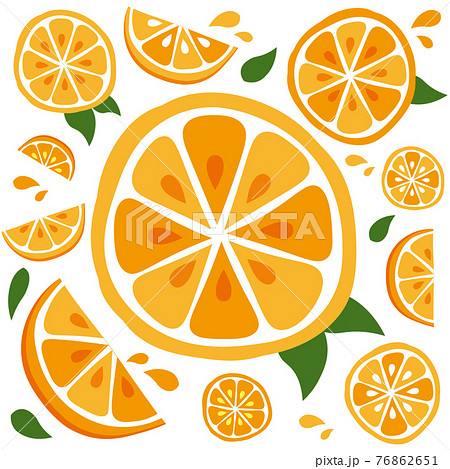 カットされたフルーツの手描きイラスト オレンジのイラスト素材