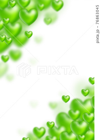 黄緑色の3Dハートが左斜め下から湧き上がるイメージ 縦 背景白 他色有り 76863045