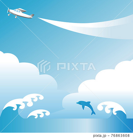 夏 海 青空 飛行機 コピースペース 背景 イラストのイラスト素材 夏 海 青空 飛行機 コピースペース 背景 イラストのイラスト素材