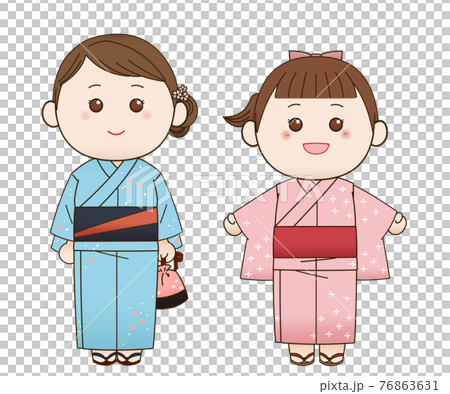 浴衣の女性と女の子のイラスト素材