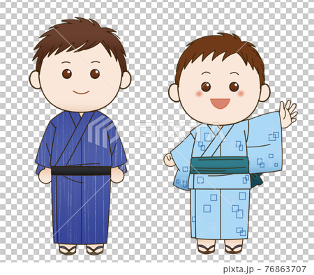 浴衣の男性と男の子のイラスト素材 浴衣の男性と男の子のイラスト素材