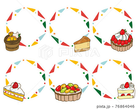 ケーキのカラフルな丸フレーム 6種のイラスト素材 [76864046] - PIXTA