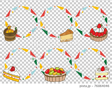 ケーキのカラフルな丸フレーム 6種のイラスト素材 [76864046] - PIXTA