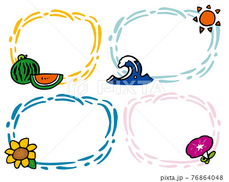 夏の手描きフレーム 4種のイラスト素材