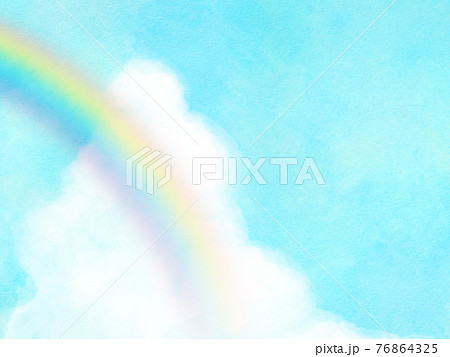 水彩画のような虹と入道雲の背景素材 - 複数のバリエーションがあります 76864325