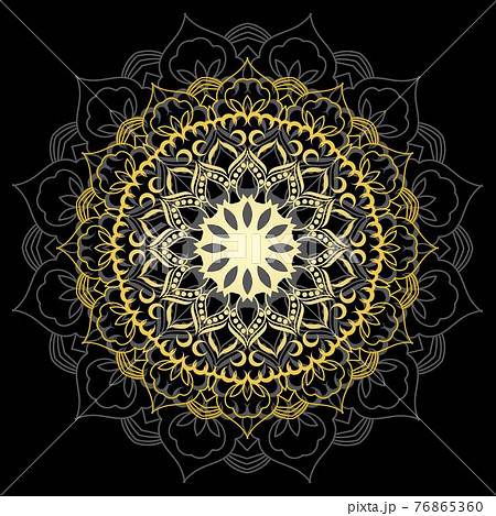 Cute gold Mandala. Ornamental round doodle flower isolated on white background. Geometric decorative ornament in ethnic oriental style. 76865360