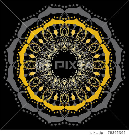 Cute gold Mandala. Ornamental round doodle flower isolated on white background. Geometric decorative ornament in ethnic oriental style. Cute gold Mandala. Ornamental round doodle flower isolated on white background. Geometric decorative ornament in ethnic oriental style. 76865365