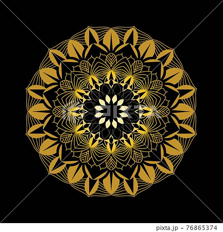 Cute gold Mandala. Ornamental round doodle flower isolated on white background. Geometric decorative ornament in ethnic oriental style. 76865374