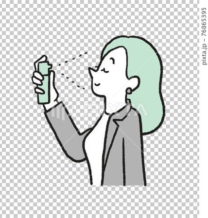 ミスト化粧水でリフレッシュする女性のイラスト ミスト化粧水でリフレッシュする女性のイラスト 76865395