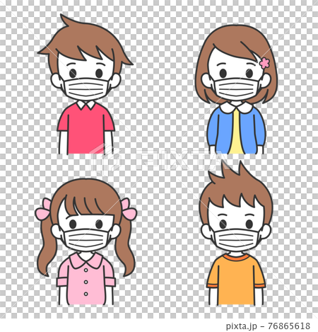 戴口罩的兒童插畫素材集 76865618