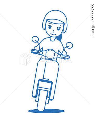女性が運転するバイク原付きスクーターの線画イラスト　アイコン 76865755
