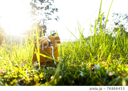 Summer vacation Yellow bag in summer meadow 76866453