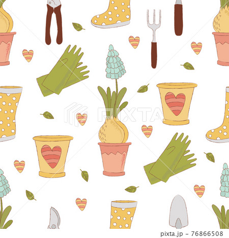 GARDENING CRAFT Spring Season Nature Garden Work Holiday Cartoon Hand Drawn Seamless Pattern Vector Illustration For Print 76866508