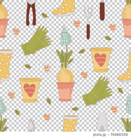 GARDENING CRAFT Spring Season Nature Garden Work Holiday Cartoon Hand Drawn Seamless Pattern Vector Illustration For Print 76866508