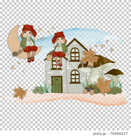 FOREST LEPRECHAUN Autumn Nature Cartoon Clip Art Vector Illustration Set For Print 76866837