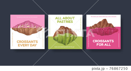 Banner template with croissant concept ,watercolor style Banner template with croissant concept ,watercolor style 76867250