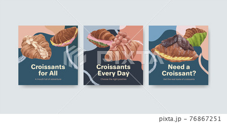 Banner template with croissant concept ,watercolor style Banner template with croissant concept ,watercolor style 76867251