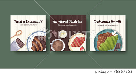 Banner template with croissant concept ,watercolor style Banner template with croissant concept ,watercolor style 76867253