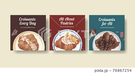 Banner template with croissant concept ,watercolor style 76867254
