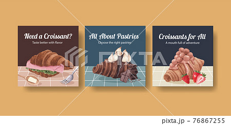 Banner template with croissant concept ,watercolor style 76867255