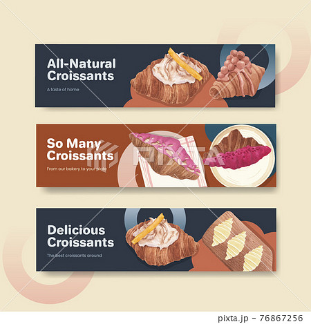 Banner template with croissant concept ,watercolor style 76867256